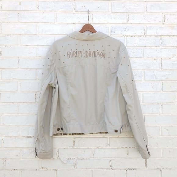 Harley Davidson Studded Jacket Tan Embroidered - Picture 8 of 9